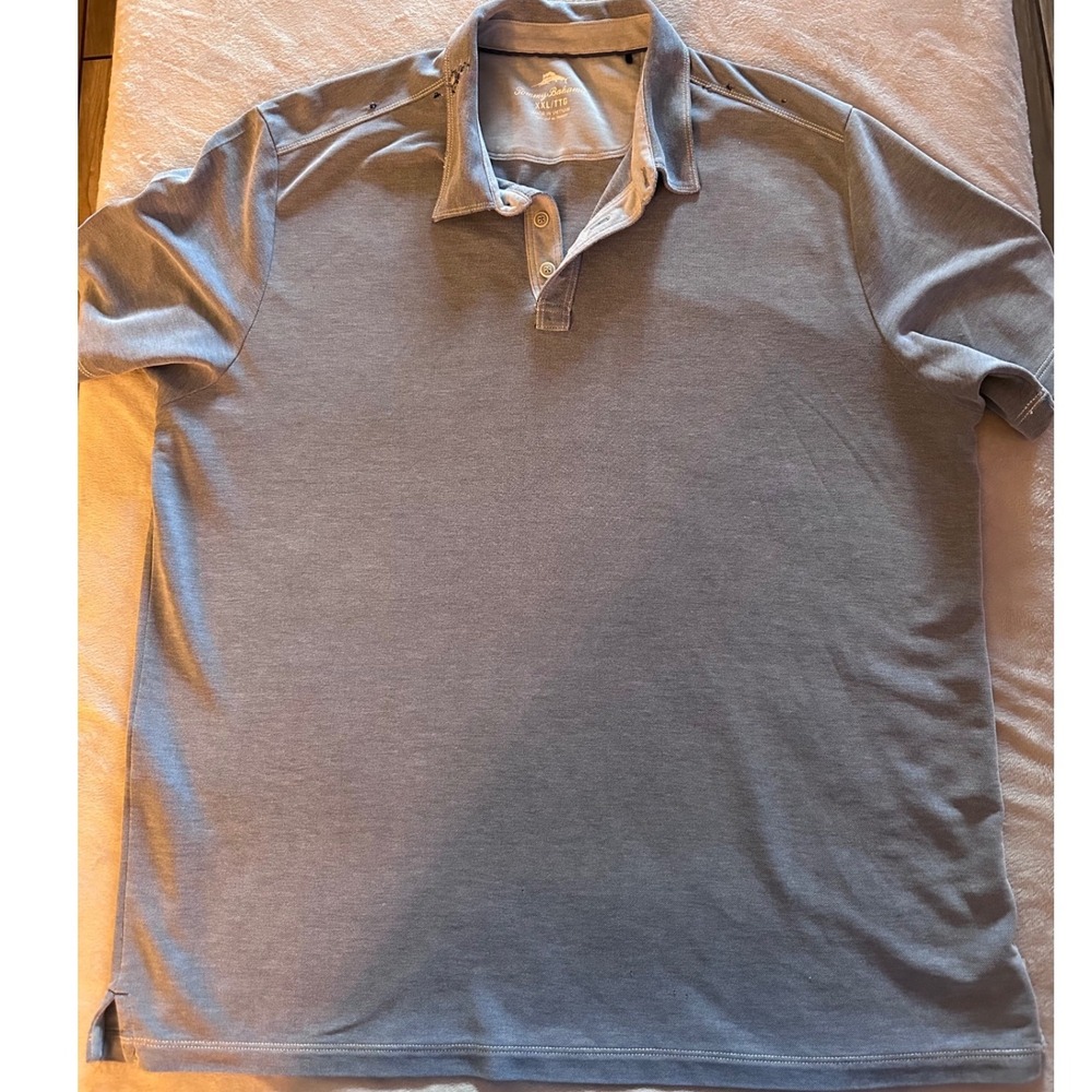 Tommy Bahama Mens XXL Gray Pique Knit Short Sleeve Polo Shirt Casual Marlin Logo